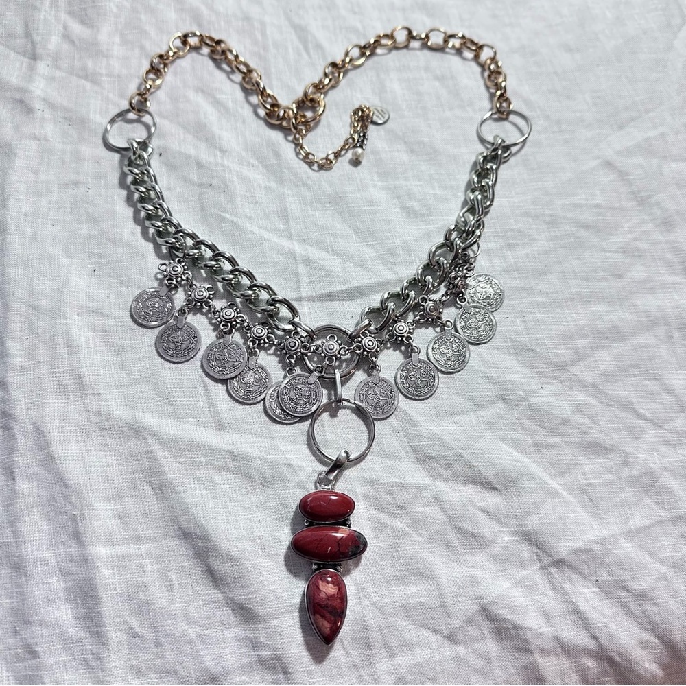 Artisan Handcrafted RED BRECCIATED JASPER Pendant Necklace Coins Up Cycled OOAK - Picture 11 of 16